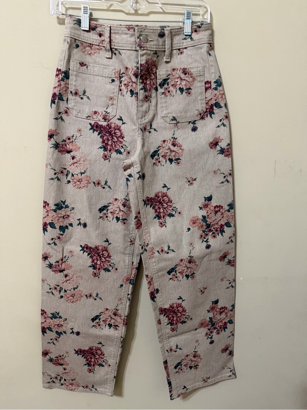 Universal Thread High-Rise taupe Pink Floral jeans 2 regular sailor straight leg